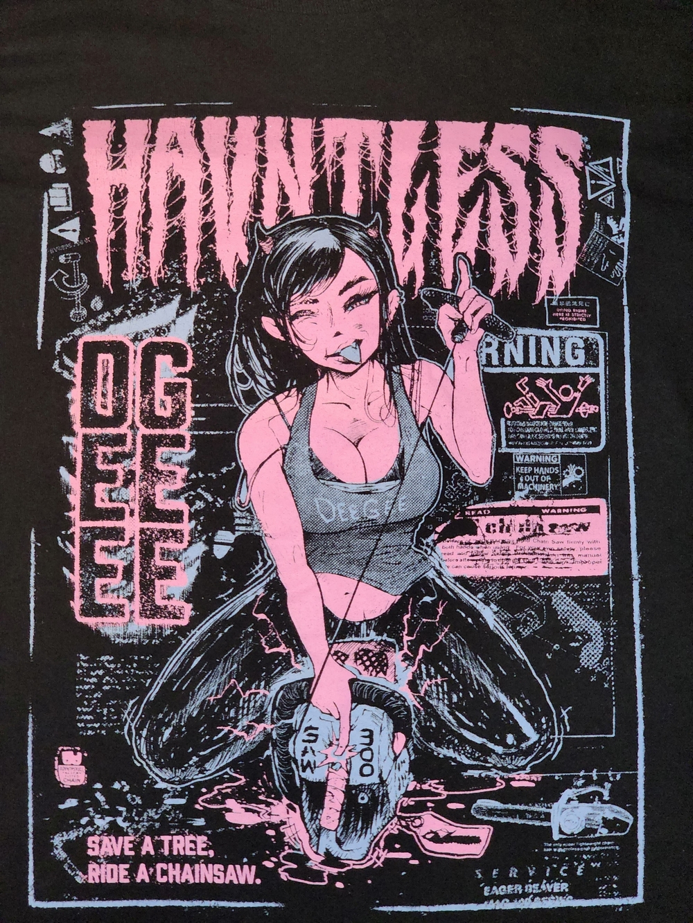 Hauntless Long Sleeve Shirt DeeGee "Save A Tree Ride A Chainsaw", Size XL, Black